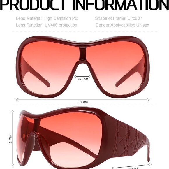 Oversized Sunglasses Plastic 80s Retro Big Tinted Wrap for Women Men UV Shield - Picture 2 of 6
